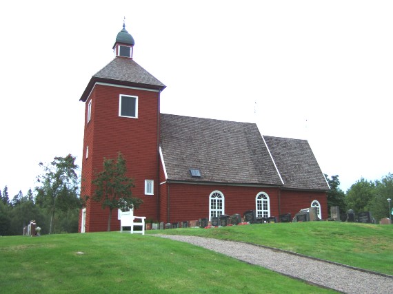 Mossebo kyrka fr&aring;n 1773. Eric Olai var kyrkoherde i den gamla kyrkan under en kort tid. /Pr&auml;stsl&auml;kt/